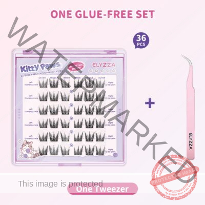 Elyzza Glue-free Kitty Paws False Eyelashe Extension 10-12mm C Curl Natural Daily Style Reusable Acrylic Box Thin Adhesive Strips Beginner