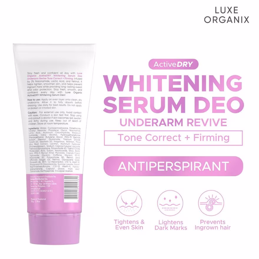 LUXE ORGANIX Active Dry Whitening Serum Deodorant Underarm Revive 50g - Image 2