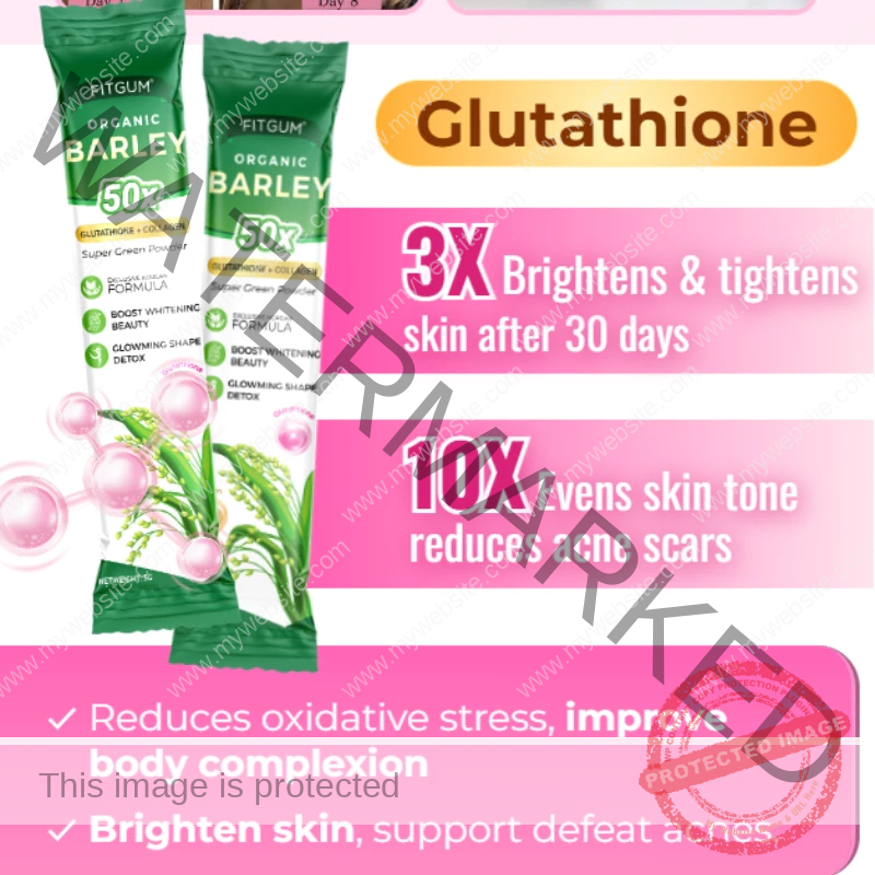 Fitgum Organic Barley Grass Powder with Glutathione and Collagen for Health and Beauty 15x Sachets - Image 3