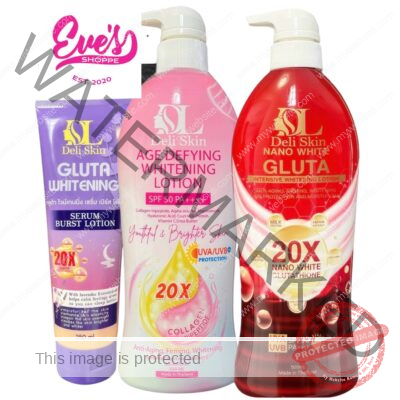 DELI SKIN Lotions Glutha whitening Night 250ml /Age Defying whitening 500ml /Nano white Gluta Lotion 500ml