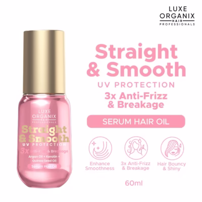 LUXE ORGANIX Straight & Smooth UV Protection 3x Anti-Frizz Argan Oil + Keratin + Quinoa Seed Oil Serum Hair Oil 60ml