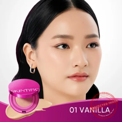 SKINTIFIC Cover Glow Perfect Pink Cushion Foundation Full Coverage Lightweight Makeup-(01 Vanilla)