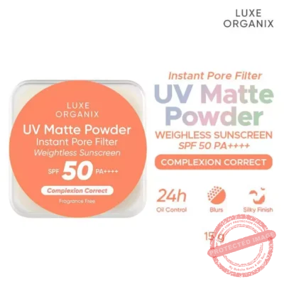 LUXE ORGANIX UV Matte Powder Instant Pore Filter Weightless Sunscreen Complexion Correct 15g