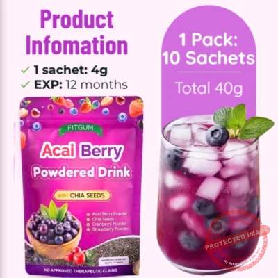 FITGUM Acai Berry Juice 8In1 Supermix Extra Chia Seeds 10x Sachets