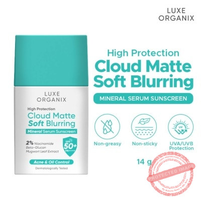 LUXE ORGANIX High Protection Cloud Matte Soft Blurring Mineral Serum Sunscreen SPF50+ PA++++ 40g