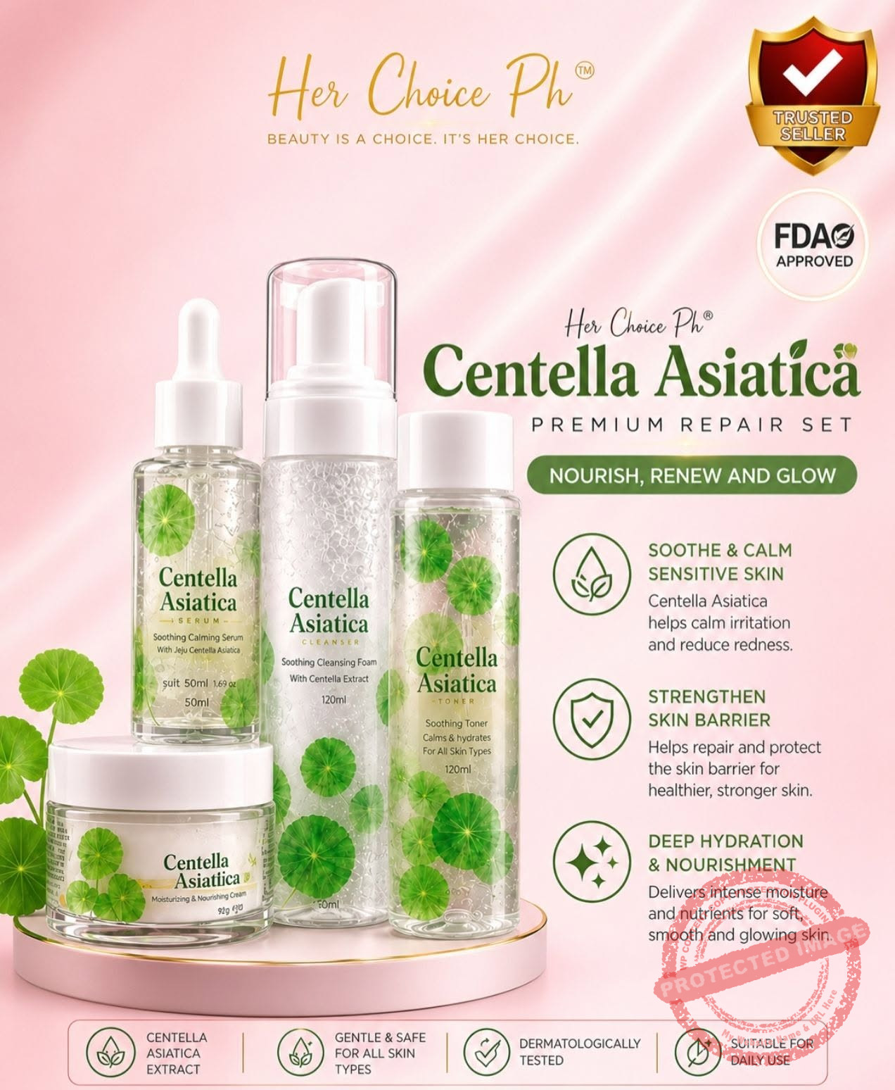 HERCHOICE PH Centella Asiatica Premium Repair Set (New Improved and Bigger Size)