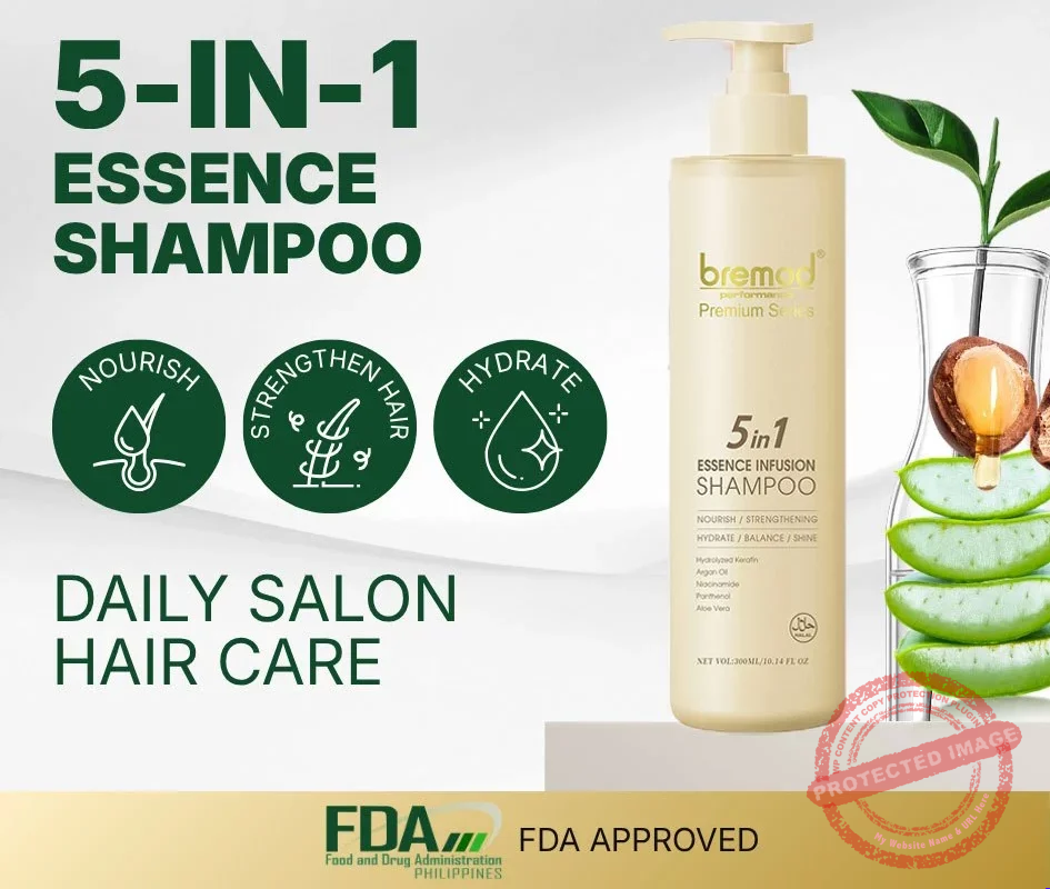 Bremod Premium 5 In 1 Hair Essence Shampoo Anti Dry Frizz Smooth Healthy Shiny Hair Hair Care 300ml